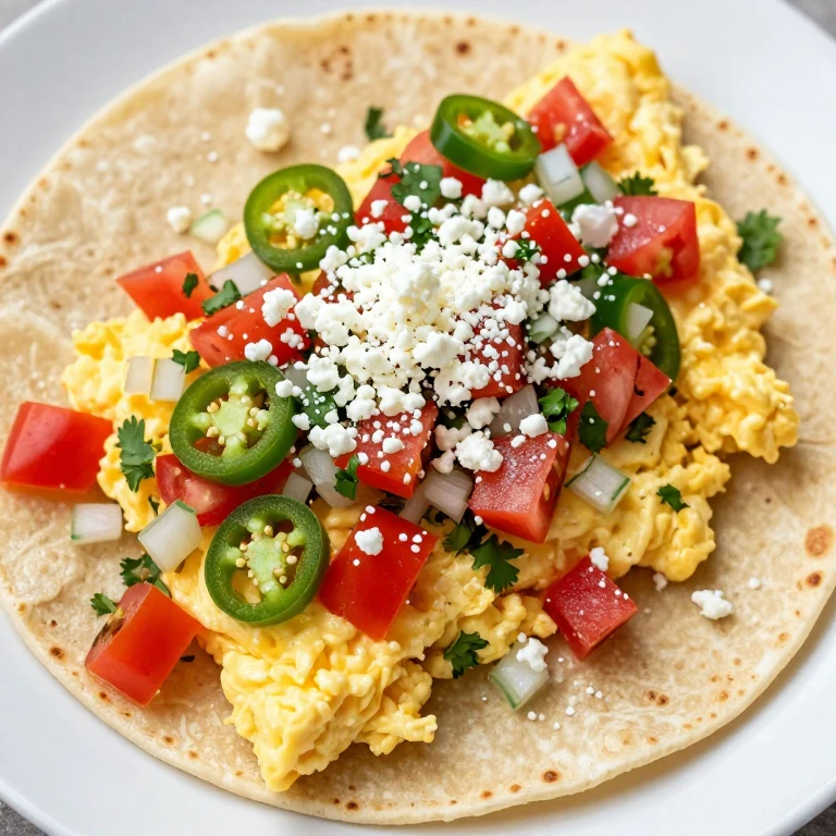 Scrambled eggs with fresh pico de gallo and crumbled cotija cheese