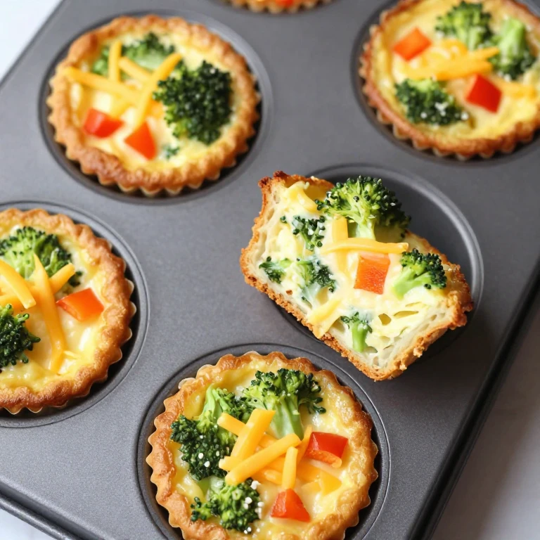 Baked mini frittata muffins with broccoli, cheddar cheese, and bell peppers