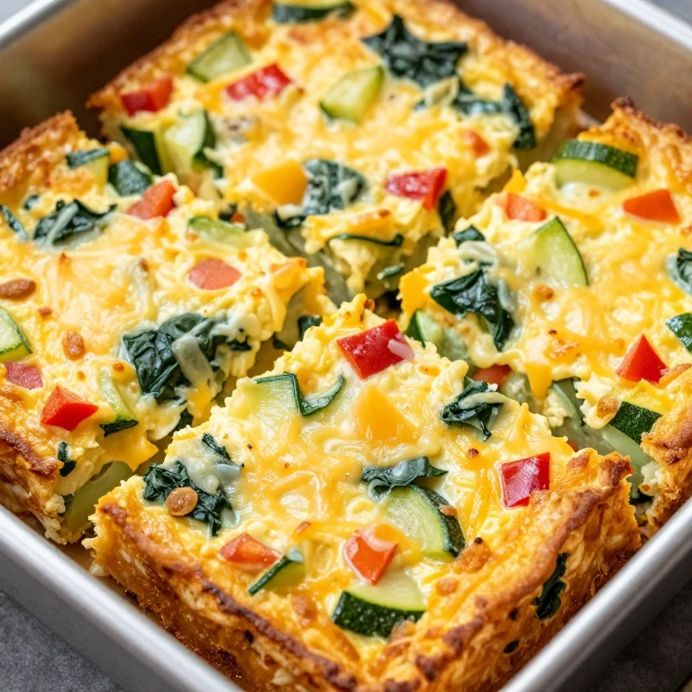 Baked egg and vegetable squares with melted cheese on top