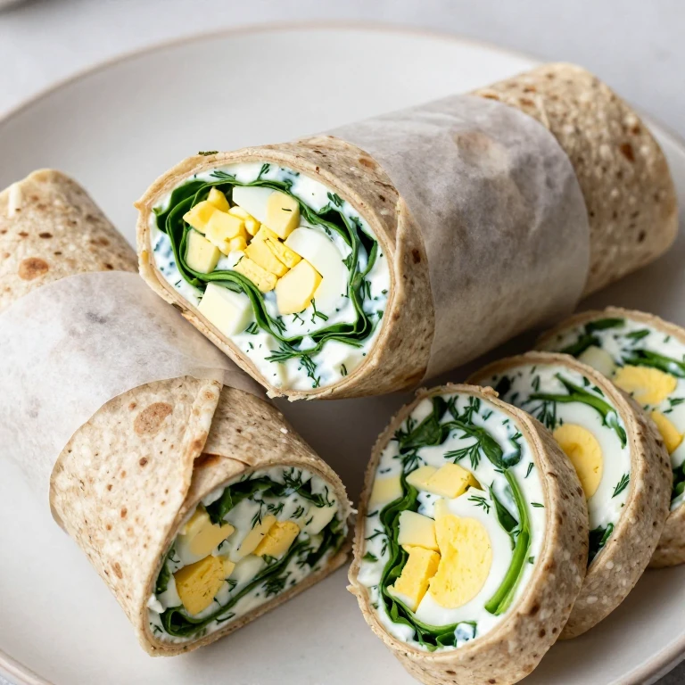 Spiral pinwheels with egg salad, yogurt, and fresh spinach filling
