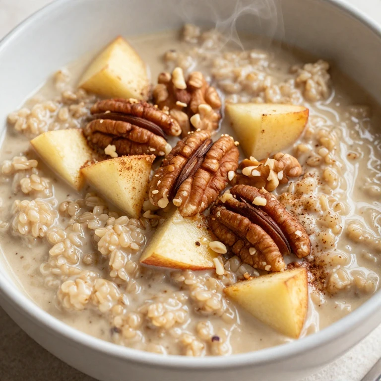 Warm quinoa bowl with cinnamon apples and nuts