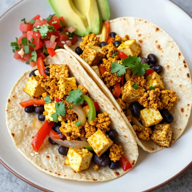 Tofu scramble tacos with black beans and salsa