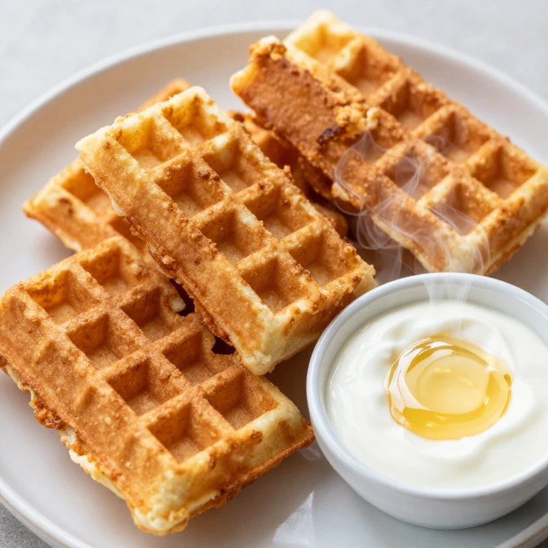 Golden waffle strips with yogurt-honey dip for dunking