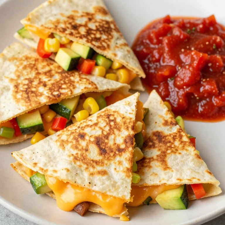 Crispy quesadilla triangles with melted cheese and vegetables