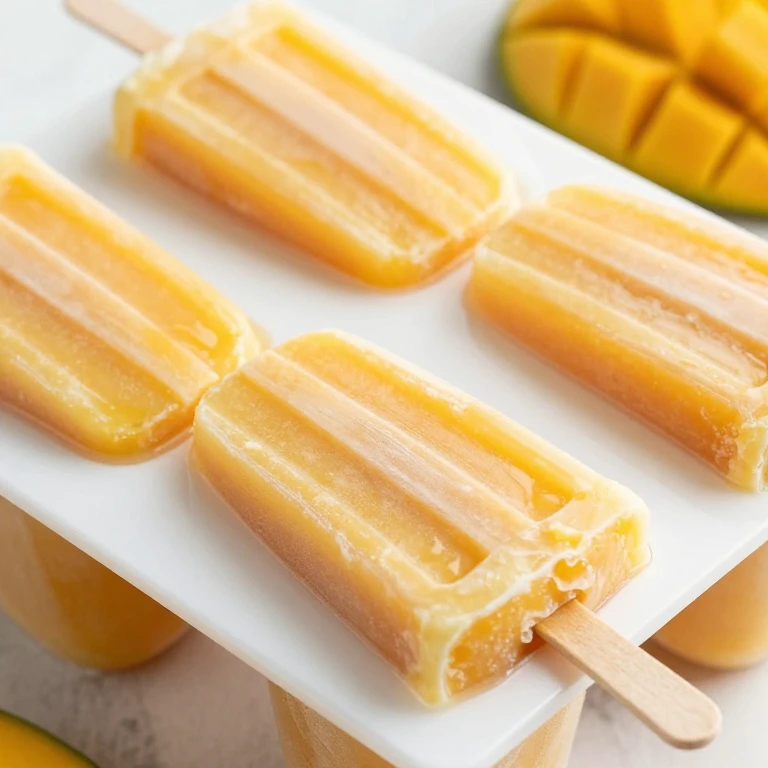 Frozen mango coconut smoothie pops on sticks
