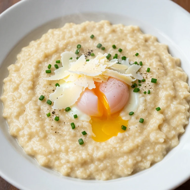 North Pole grits bowl with soft-boiled egg and cheddar snow