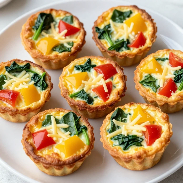 Colorful mini frittatas with red, yellow peppers, spinach, and melted cheese