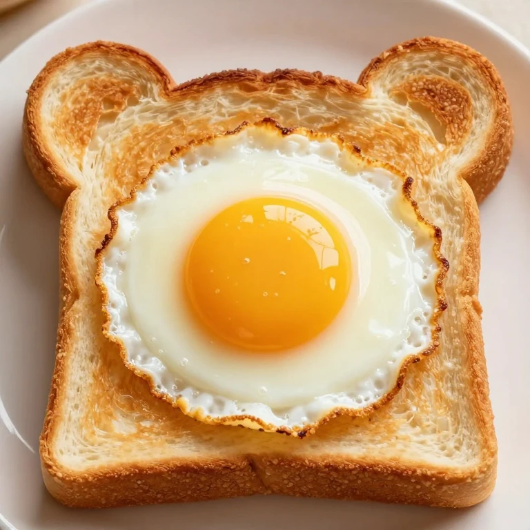 Bear-shaped bread with runny egg in center hole, golden and warm