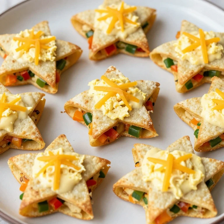Star-shaped tortilla egg folds with cheese and bell pepper filling