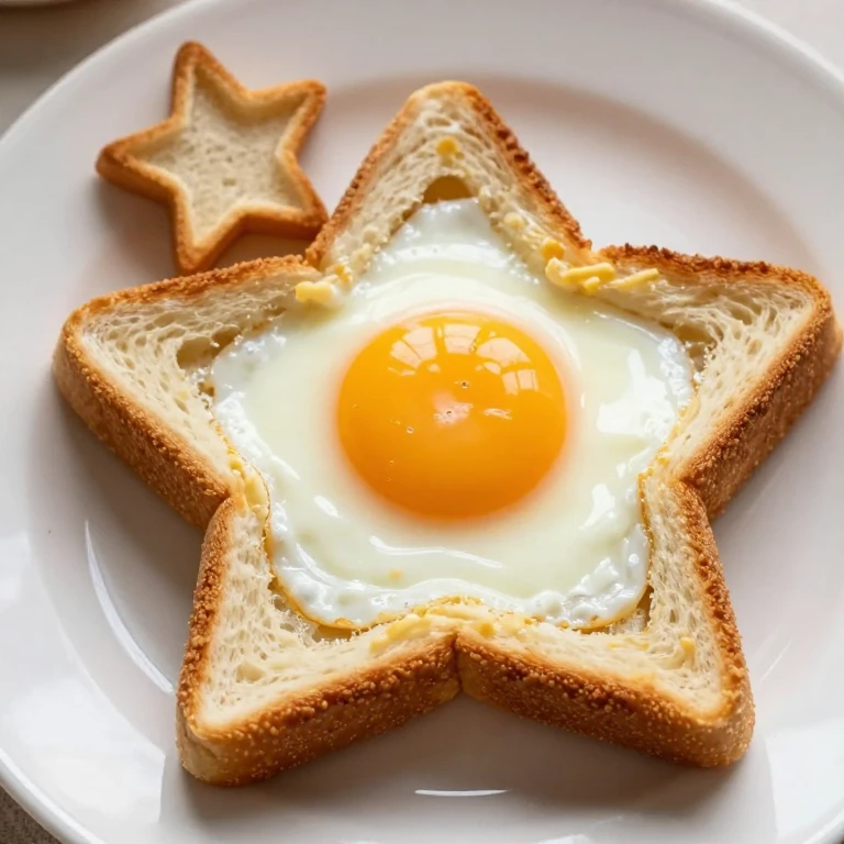 Star-shaped bread with runny egg yolk center and golden toast exterior