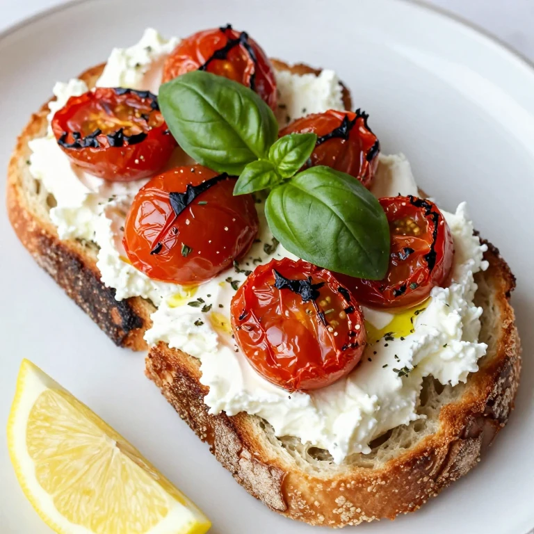 ricotta toast with roasted blistered tomatoes and fresh basil