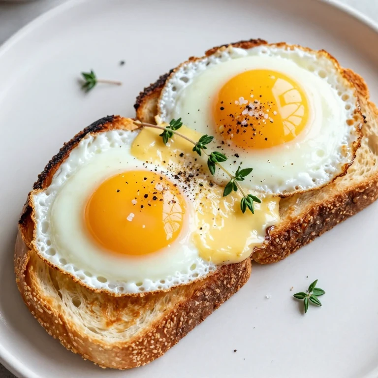 Butter-basted sunny eggs on crispy golden toast with herbs