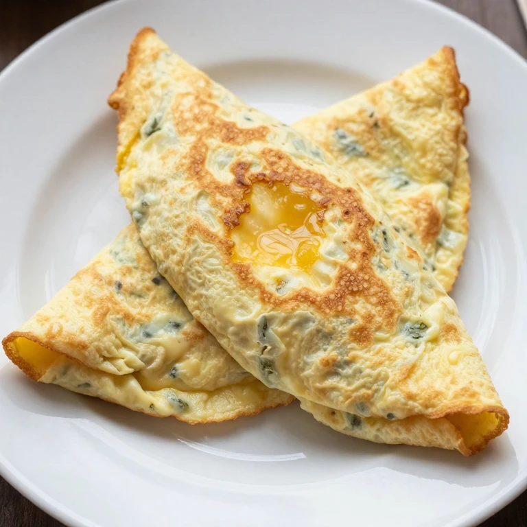 French omelette folded in thirds with creamy baveuse center on plate