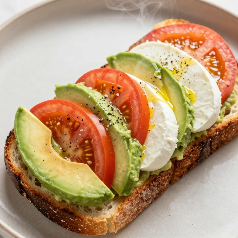 toasted sourdough sandwich with avocado, tomato, mozzarella, diagonally cut