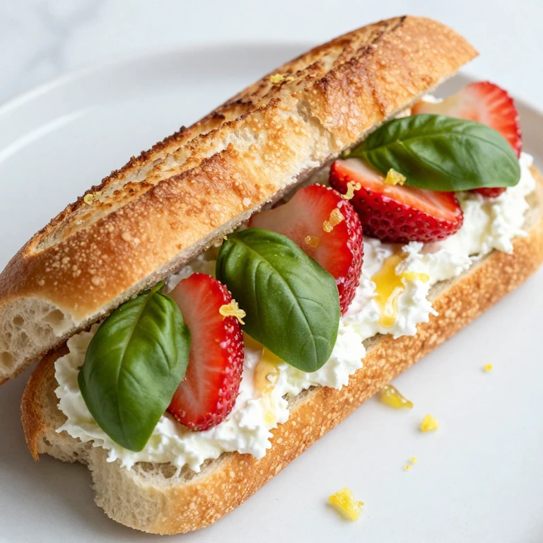 brioche sandwich with ricotta, strawberries, basil, and honey