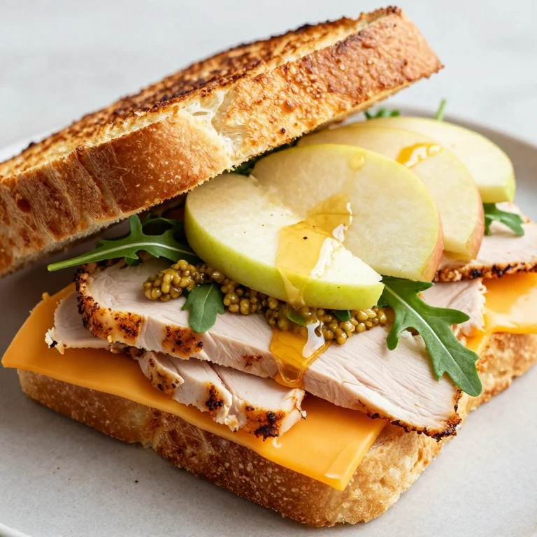 sourdough sandwich with roasted turkey, cheddar, apple, and arugula